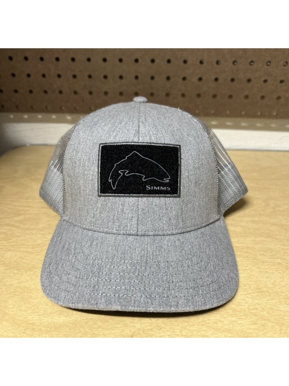 Simms Trucker Gray Mesh Snapback Baseball Hat Cap Fishing Patch